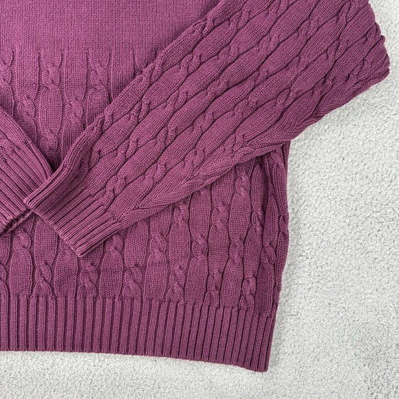 VTG 90s Eddie Bauer Cable Knit Cotton Sweater Men XL Plum Grandpa Heavyweight - Picture 16 of 16